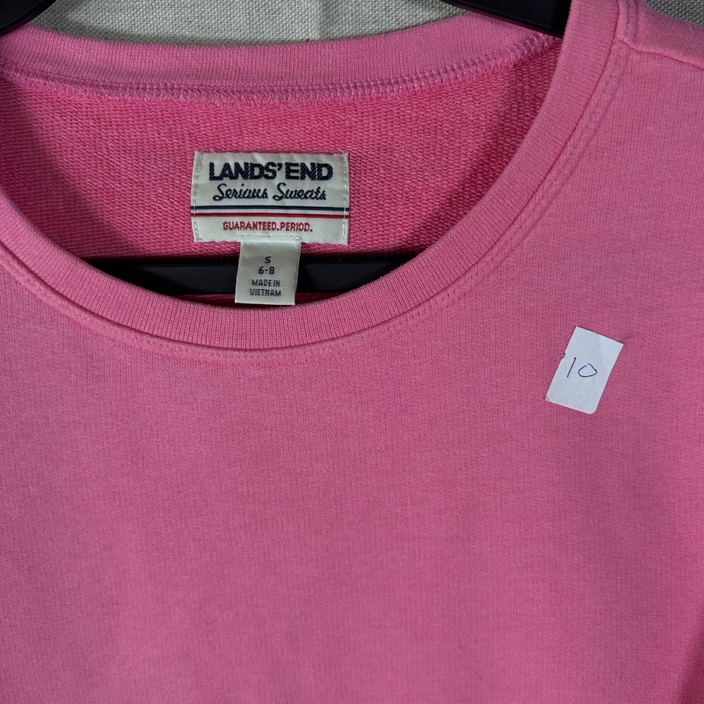 Lands End Serious Sweats Pink Crew Neck Sweatshirt Womens Small 6-8 Side Slit‎ - Picture 2 of 6